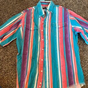 Vintage Wrangler Brushpopper Cowboy Cut X-long Tail Pastel Stripe size 16 button
